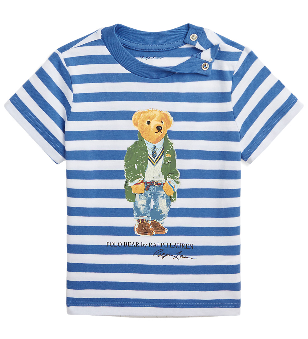 Polo Ralph Lauren T-shirt - Hvid/Blåstribet m. Bamse