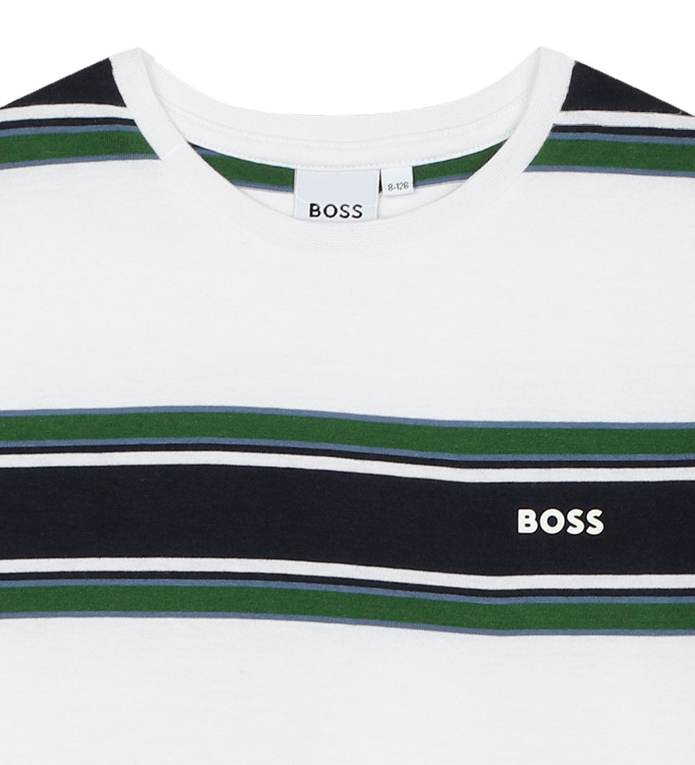 BOSS T-shirt - Hvid/Navystribet m. Grøn