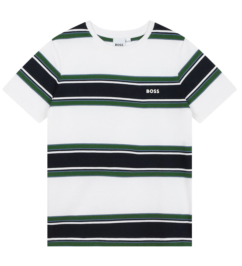 BOSS T-shirt - Hvid/Navystribet m. Grøn