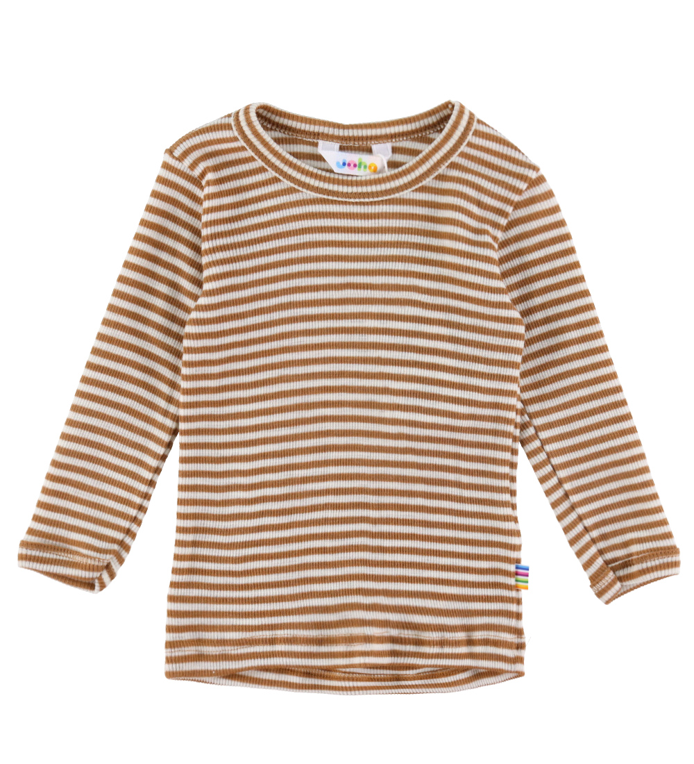 Joha Bluse - Uld/Silke - Rib - Brun/Hvid