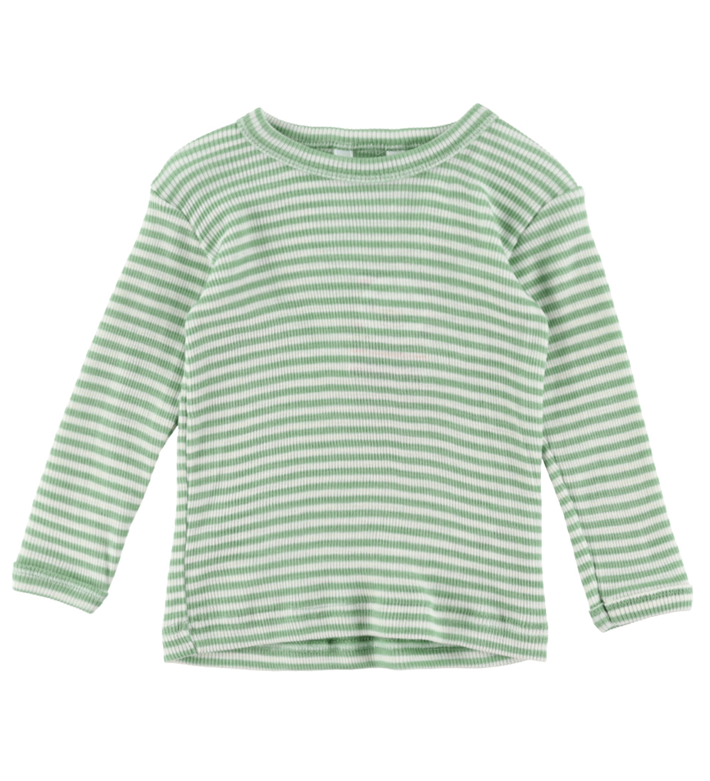 Joha Bluse - Uld/Silke - Rib - Grøn/Hvid