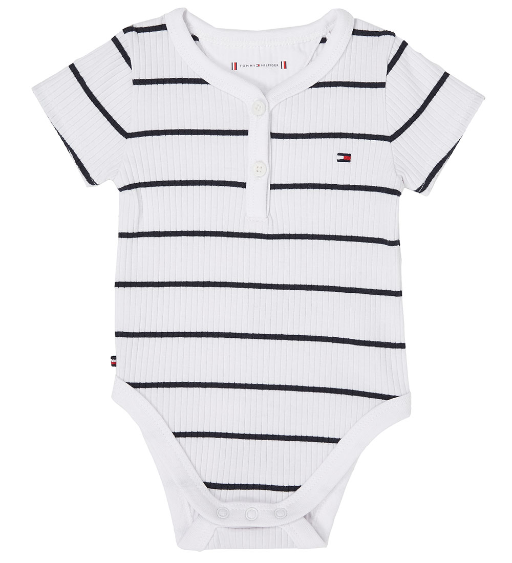 Tommy Hilfiger Body k/æ - Rib - Hvid/Desert Sky Stripe
