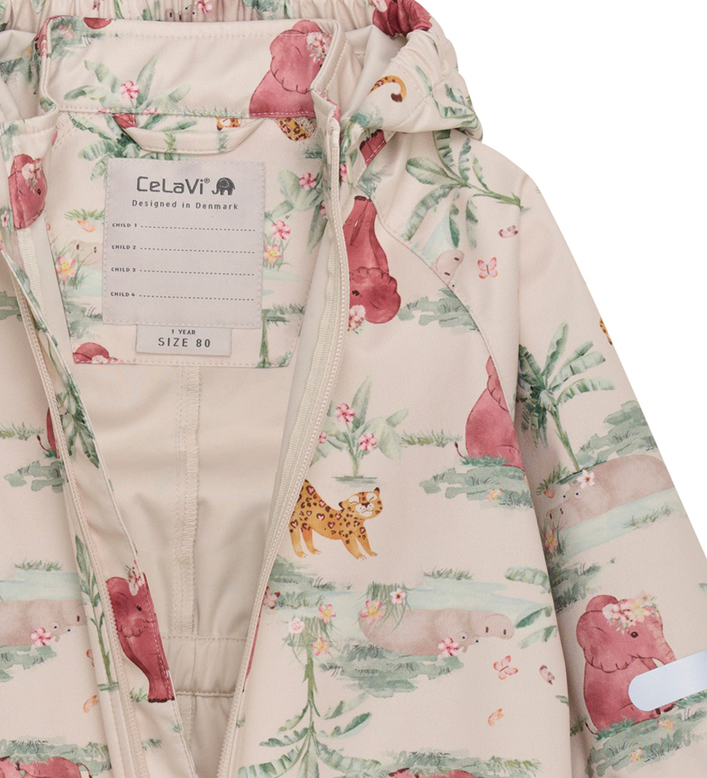 CeLaVi Softshelldragt - Brandied Apricot/Rosa m. Elefanter