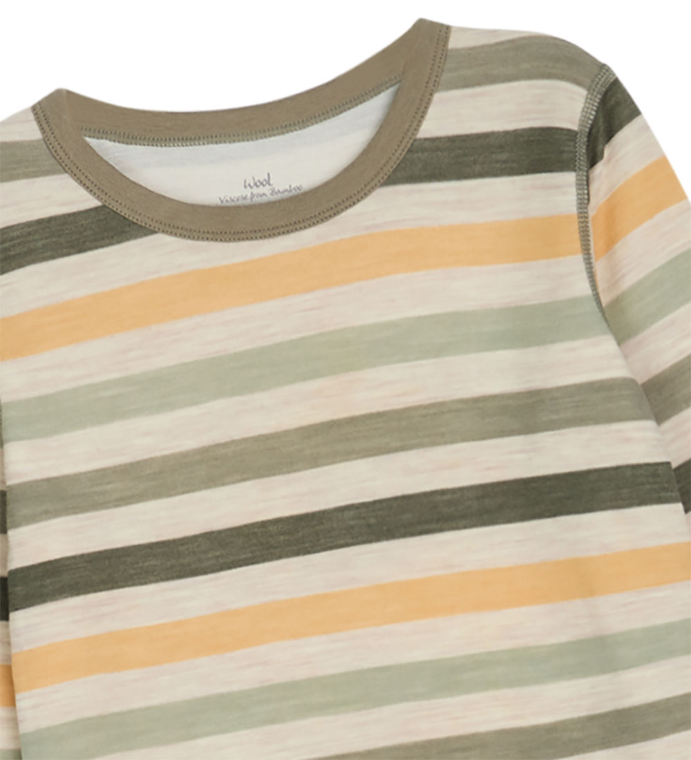 Hust and Claire Bluse - Uld/Bambus - Abba-HC - Khaki m. striber