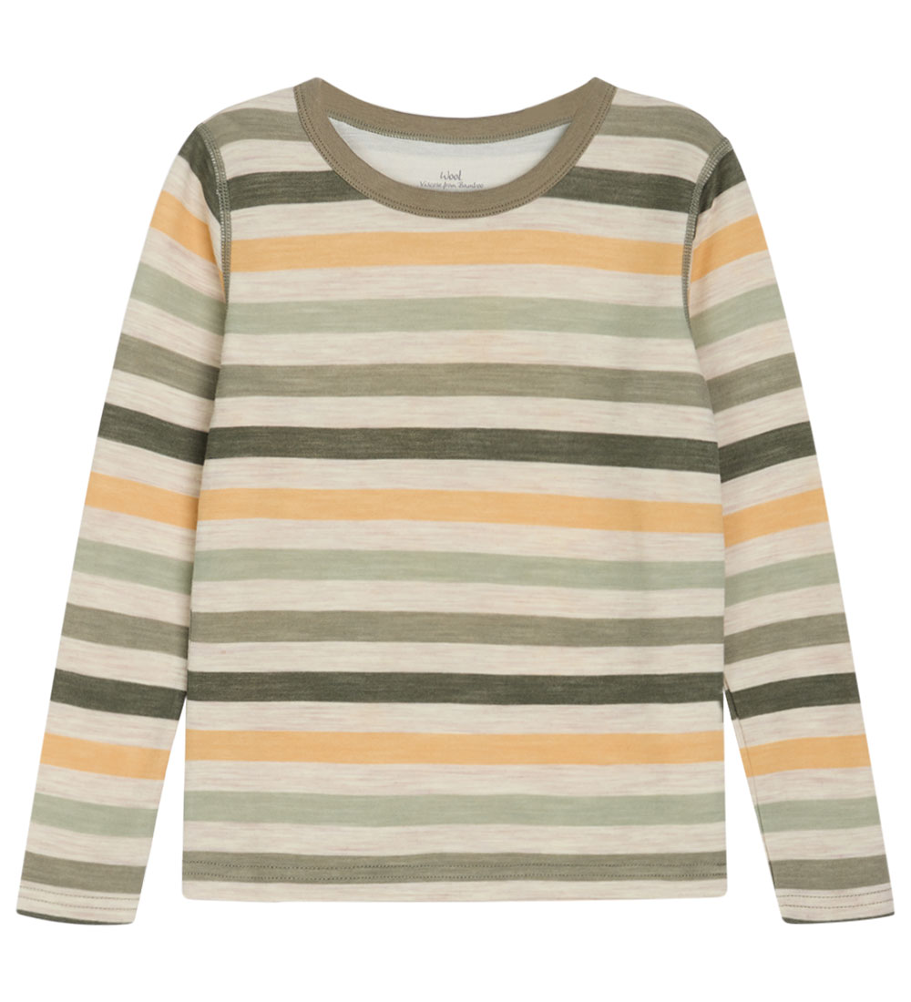 Hust and Claire Bluse - Uld/Bambus - Abba-HC - Khaki m. striber