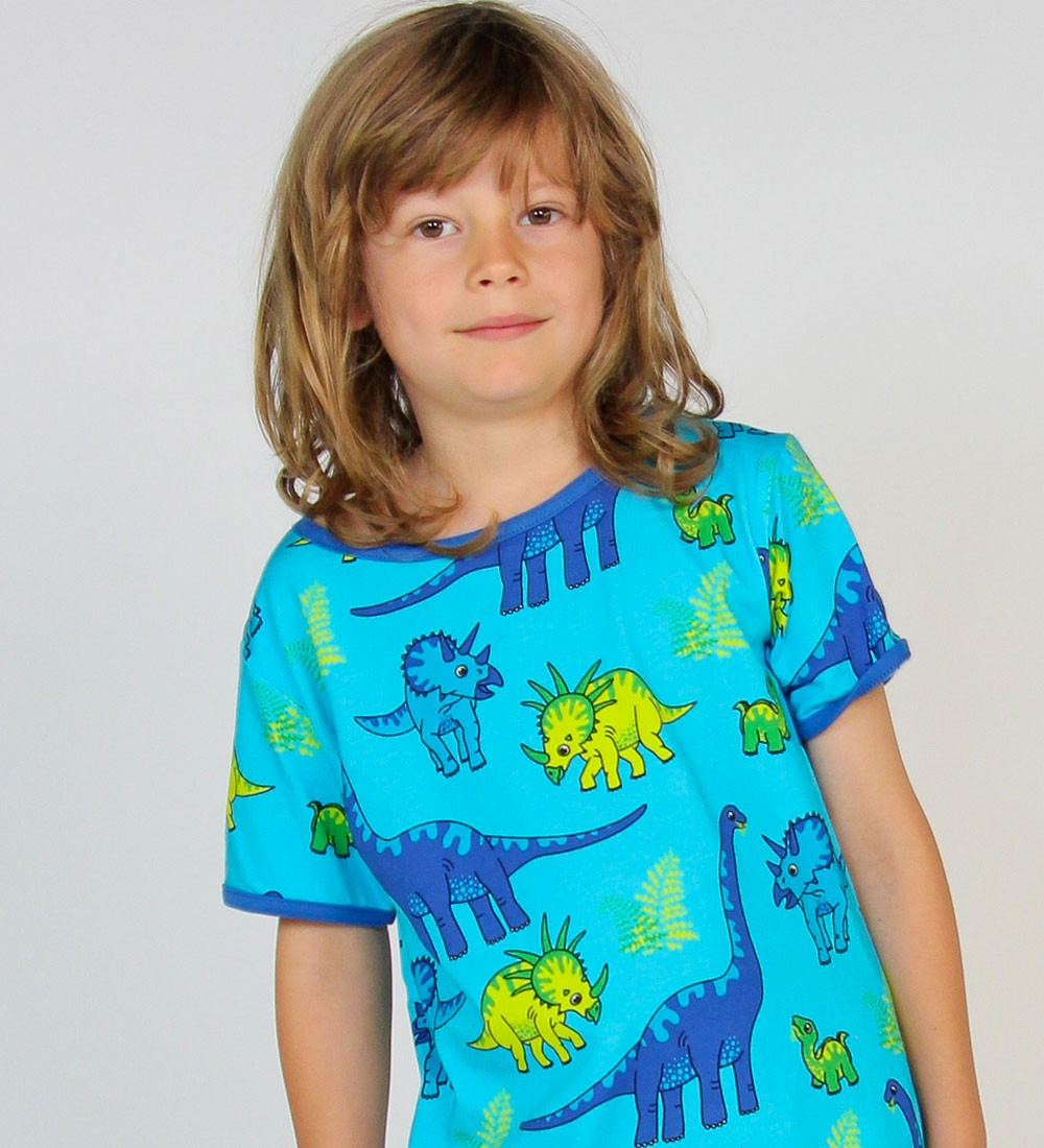 Småfolk T-shirt - Blue Atol m. Dinosaur