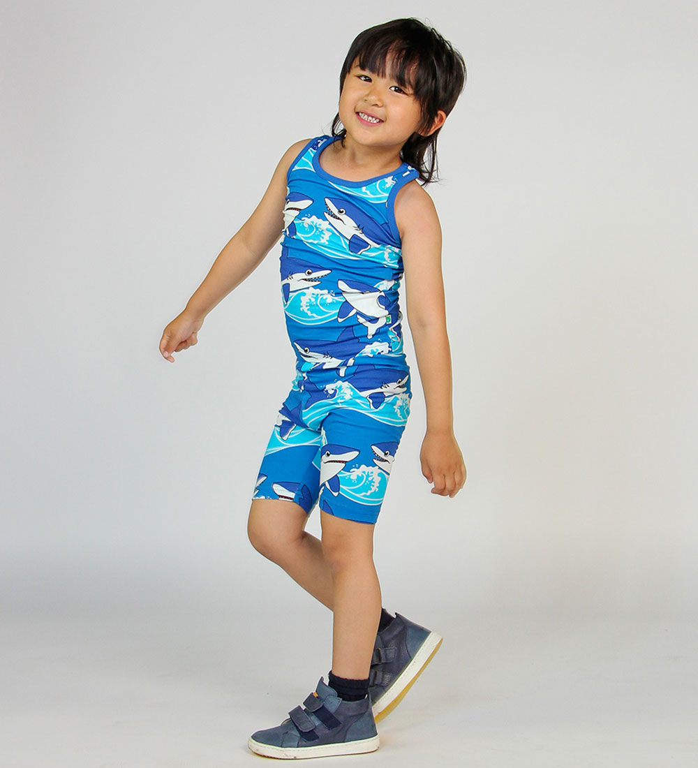 Småfolk Sæt - Tanktop/Shorts - Brilliant Blue m. Hajer