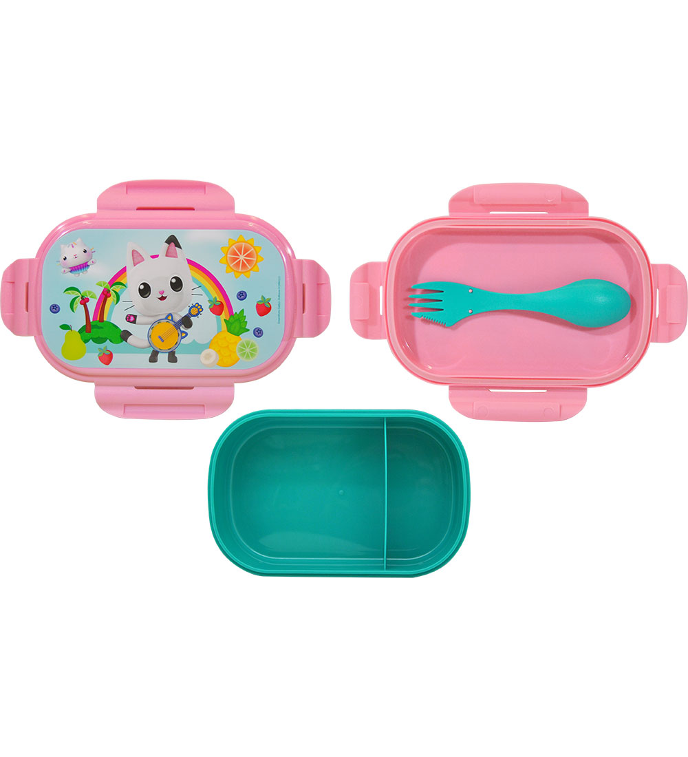 Gabby's Dollhouse Madkasse m. Bestik - Turkis/Rosa m. Pandy plys