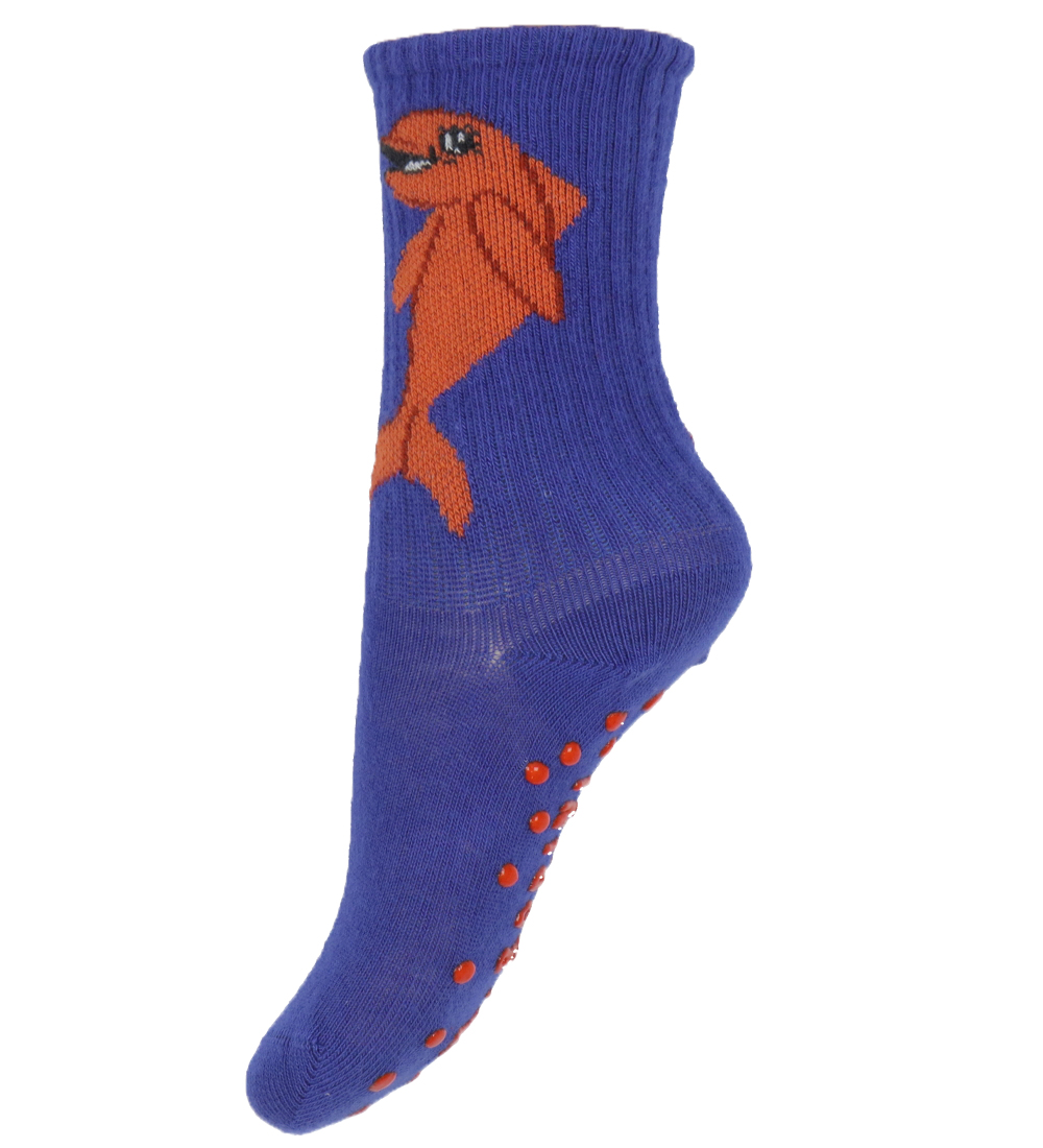 Mini Rodini Strømper - Anti Slip - 3-pak - Dolphin - Blå/Gul/Hvi