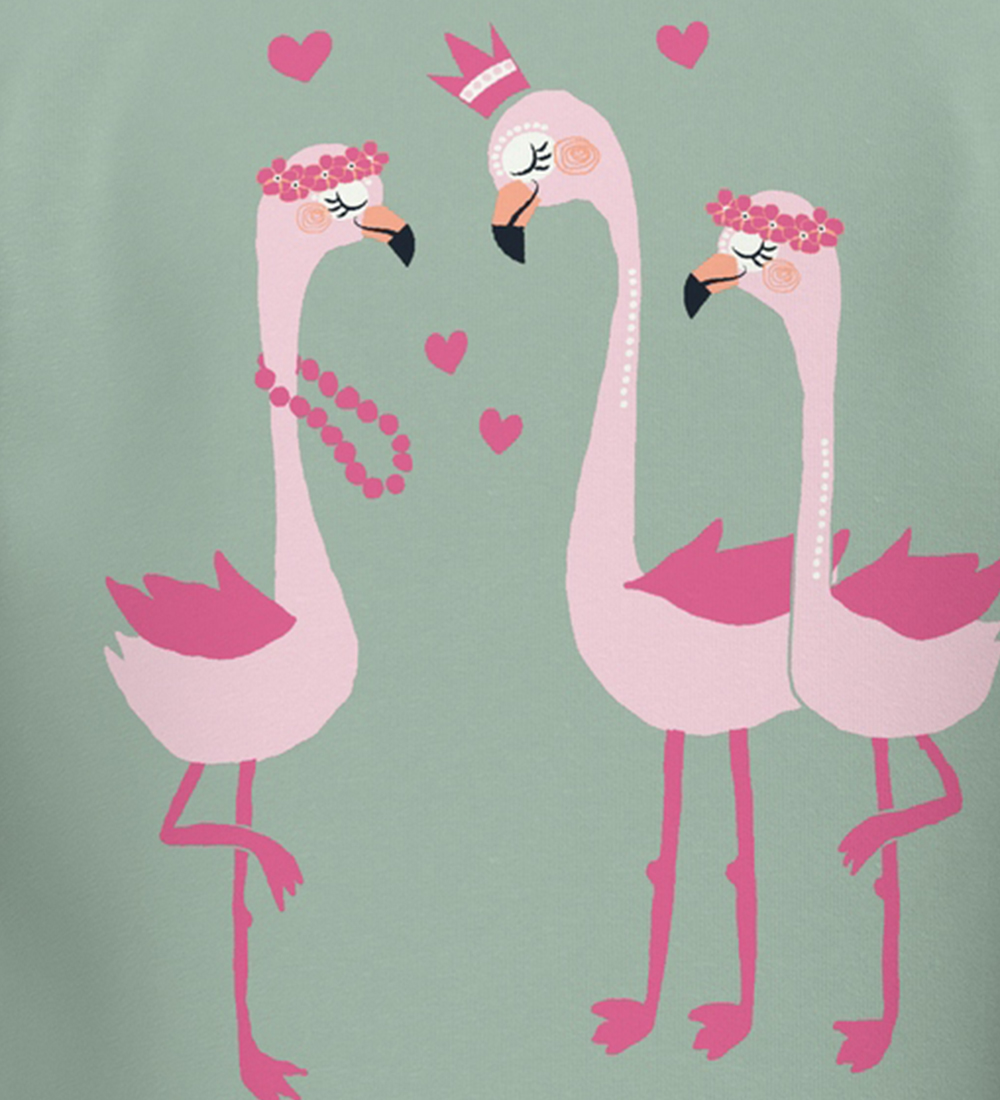 Name It T-shirt - NmfVix - Silt Green m. Flamingoer