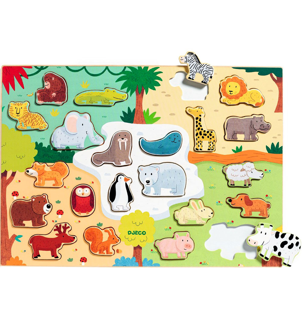 Djeco Puslespil - Træ - 22 Brikker - Puzzlo Animo
