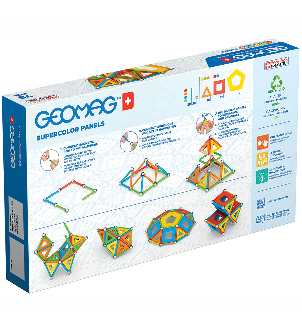 Geomag Magnetsæt - Supercolor Panels Recycled - 78 Dele
