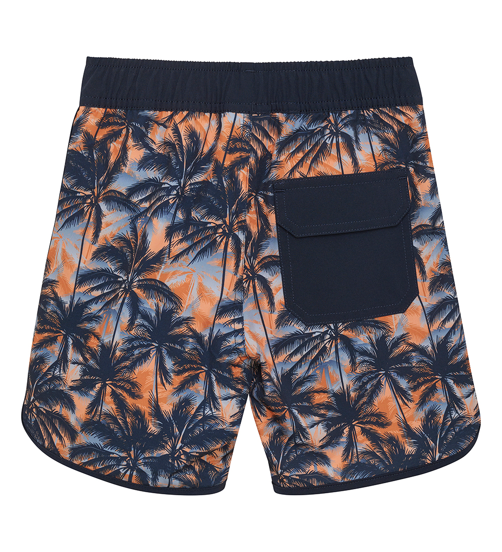 Color Kids Badeshorts - Tangerine/Navy m. Palmer