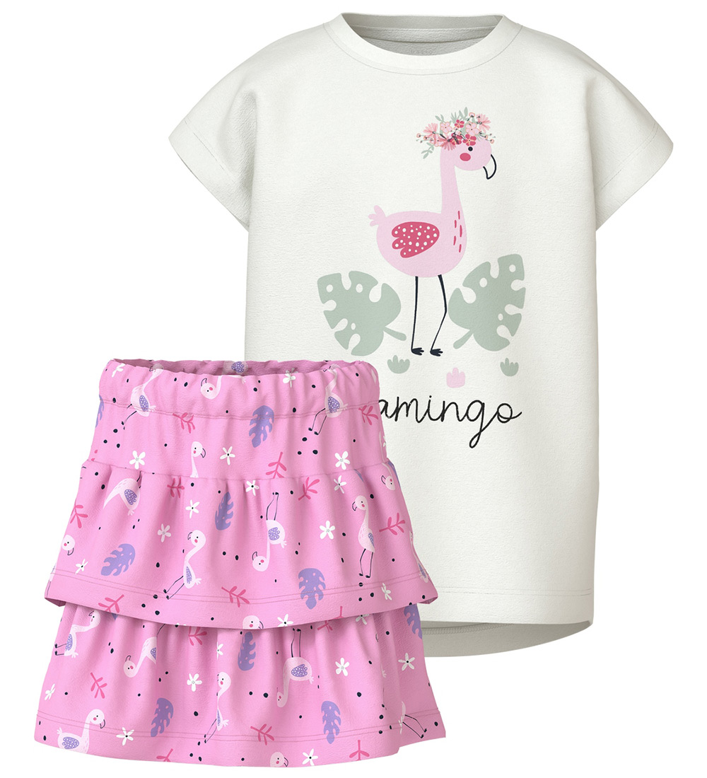 Name It Sæt - Nederdel/T-Shirt - NmfVigea - Bright White/Bonbon