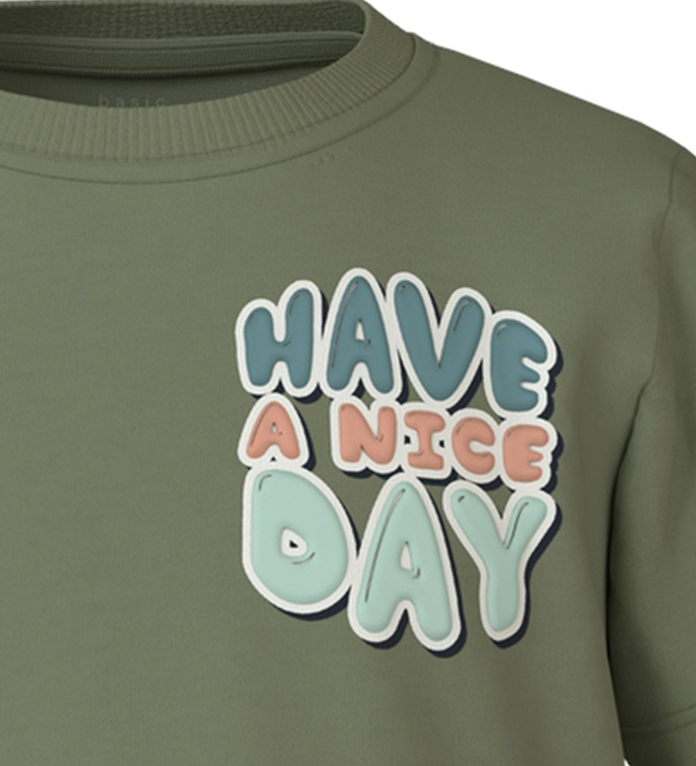 Name It T-shirt - NmmVictor - Oil Green/Have A Nice Day