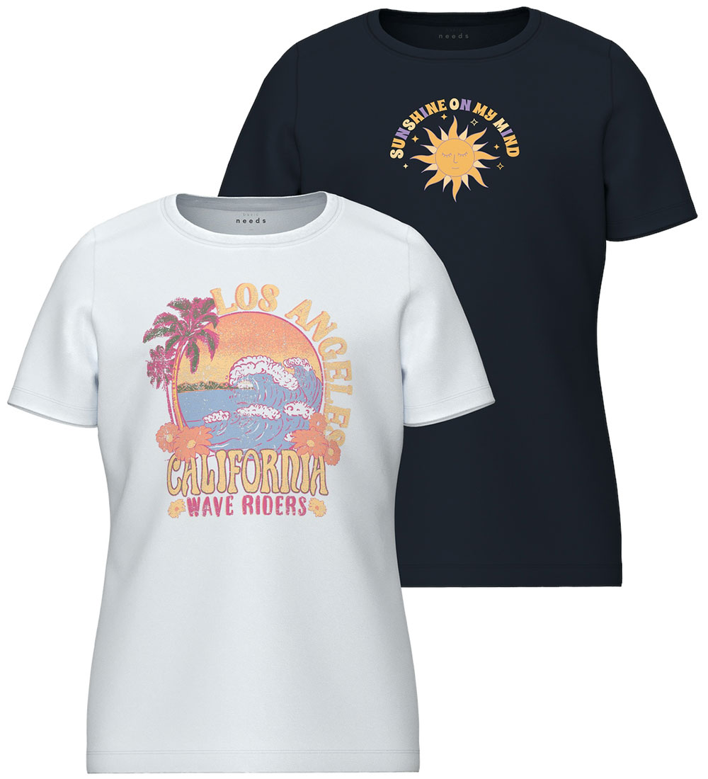 Name It T-shirt - 2-pak -  NkfVeen - Bright White/ Dark Sapphire