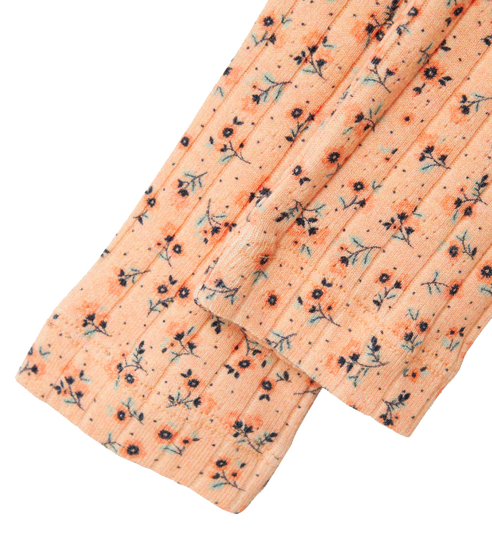 Name It Leggings - Rib - NmfJaida - Peach Parfait m. Blomster