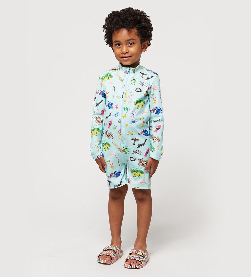 Bobo Choses Badeheldragt - UV50+ - Rib - Funny Insects - Aqua Bl