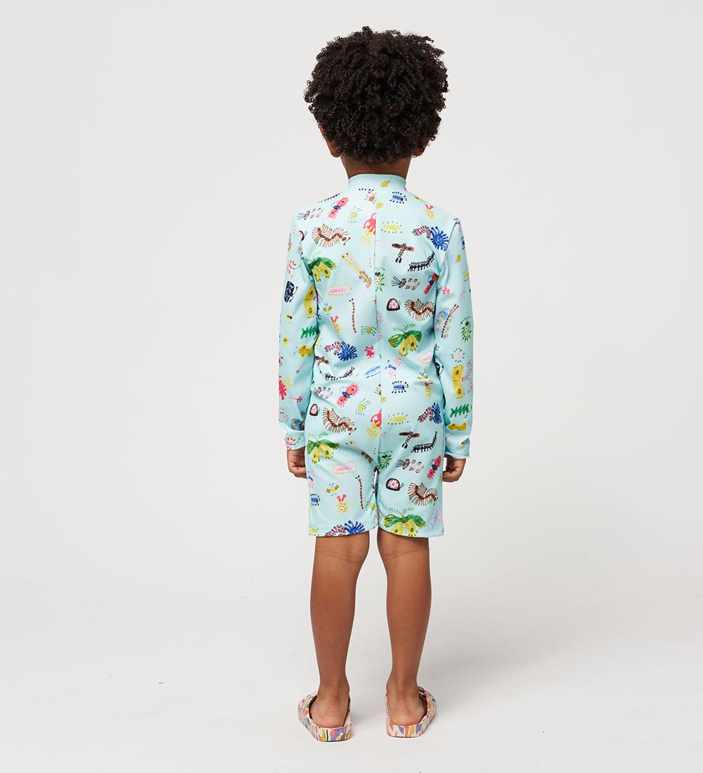 Bobo Choses Badeheldragt - UV50+ - Rib - Funny Insects - Aqua Bl