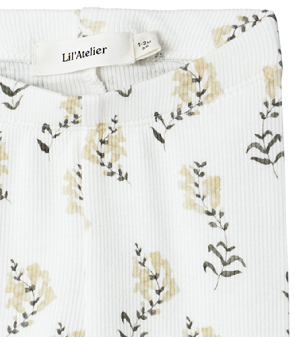 Lil' Atelier Leggings - Rib - NbfGavo - Coconut Milk/Yellow Flow