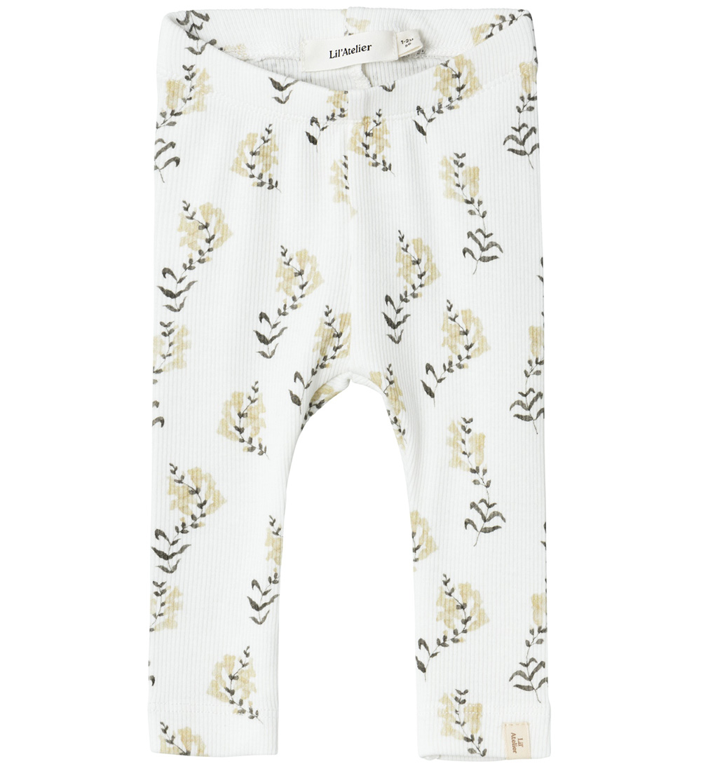 Lil' Atelier Leggings - Rib - NbfGavo - Coconut Milk/Yellow Flow