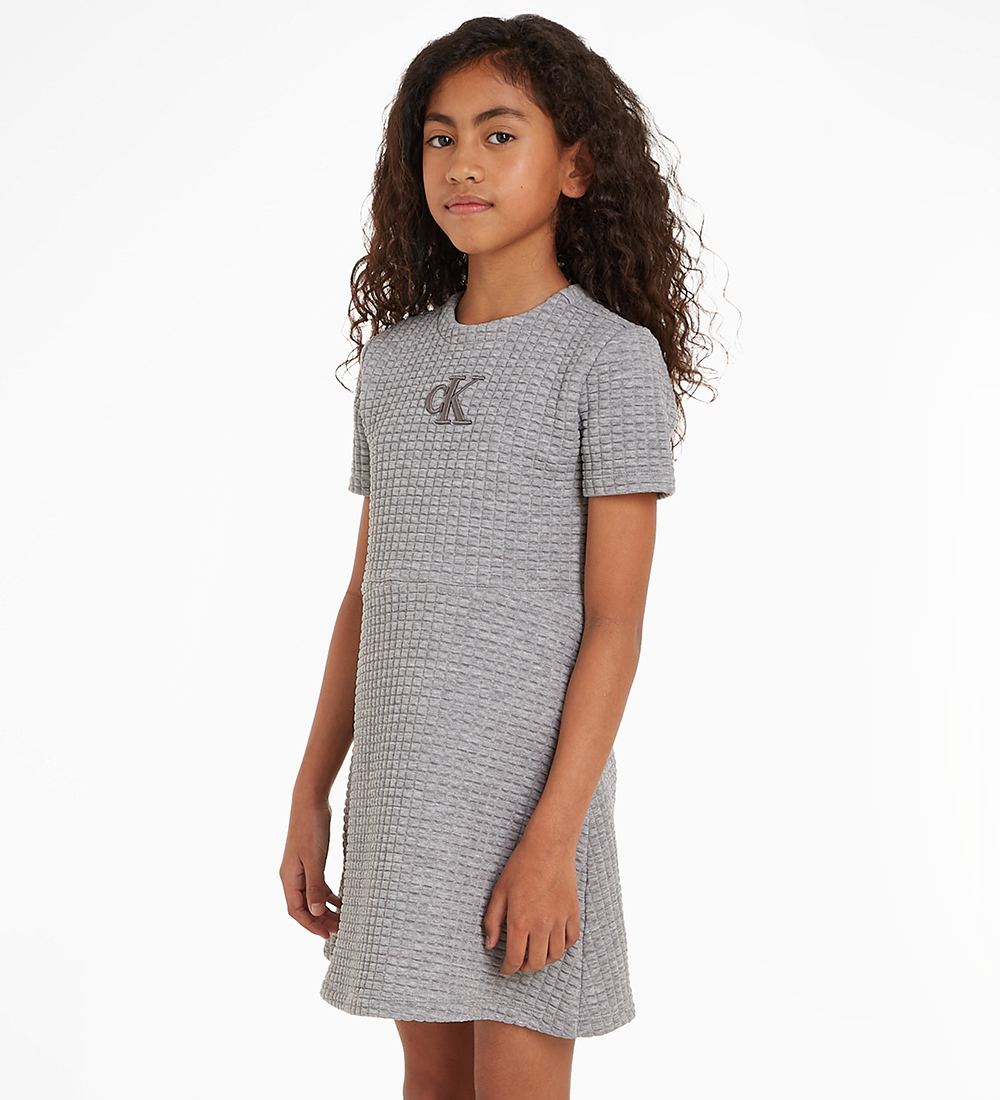 Calvin Klein Kjole - Jacquard Quilted - Light Grey Heather