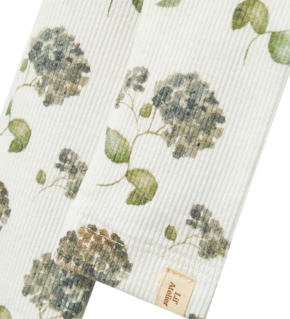 Lil' Atelier Leggings - Rib - NbfGavo - Coconut Milk/Blue Flower