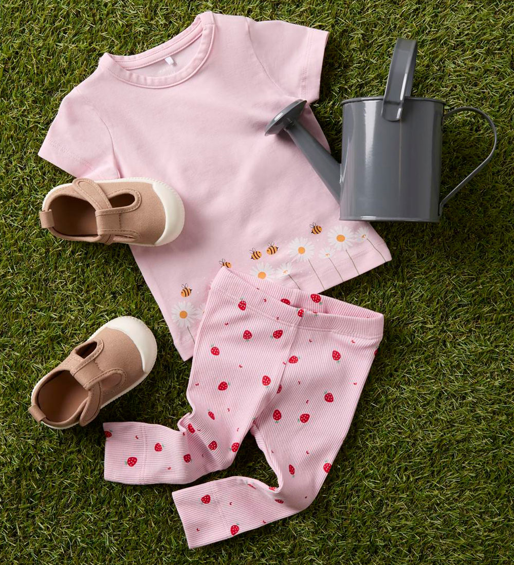 Name It Leggings - Rib -  NbfDabua - Parfait Pink m. Jordbær