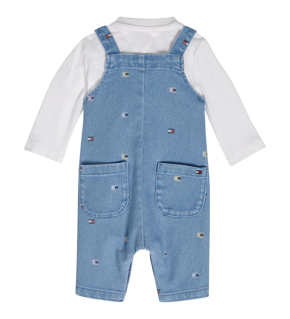 Tommy Hilfiger Sæt - Smækbukser/Bluse - Denim Medium/Hvid