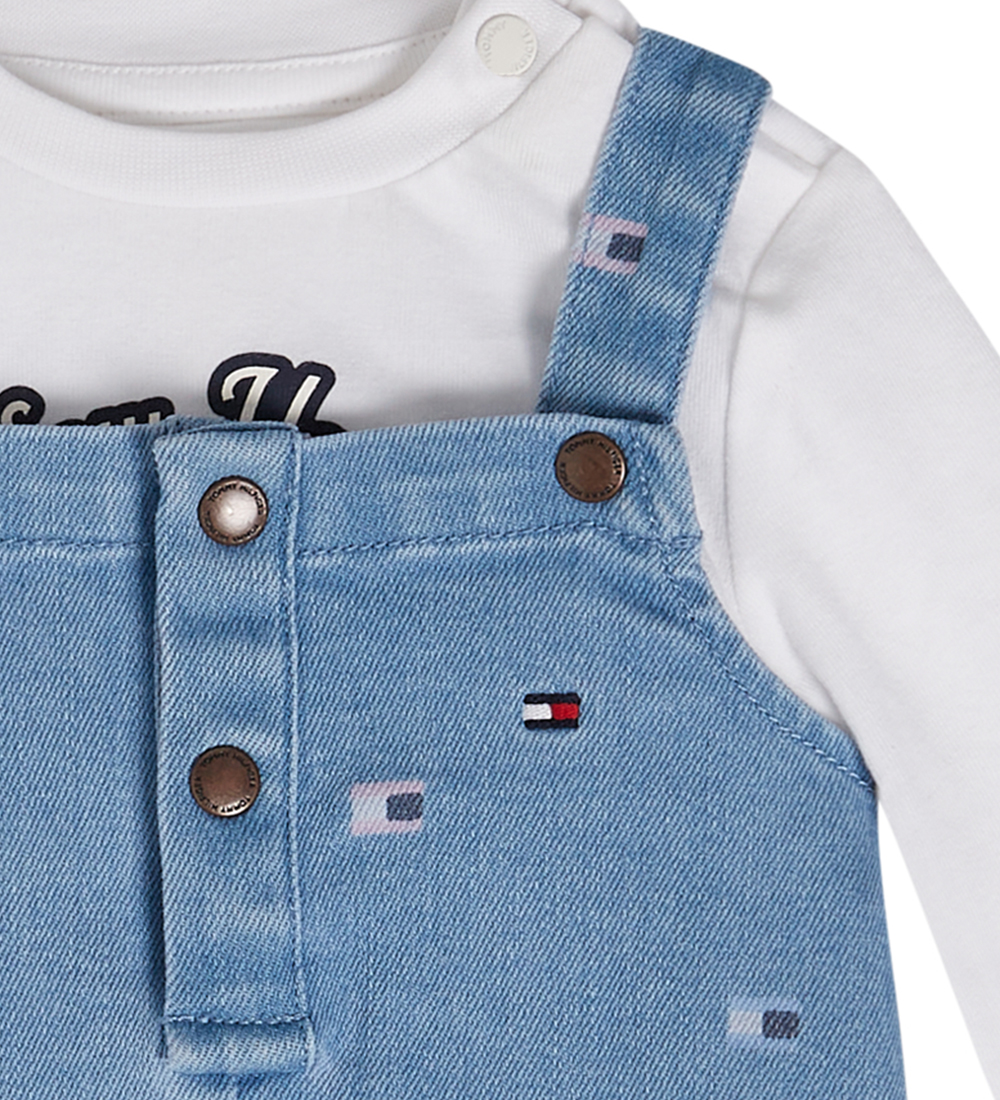 Tommy Hilfiger Sæt - Smækbukser/Bluse - Denim Medium/Hvid