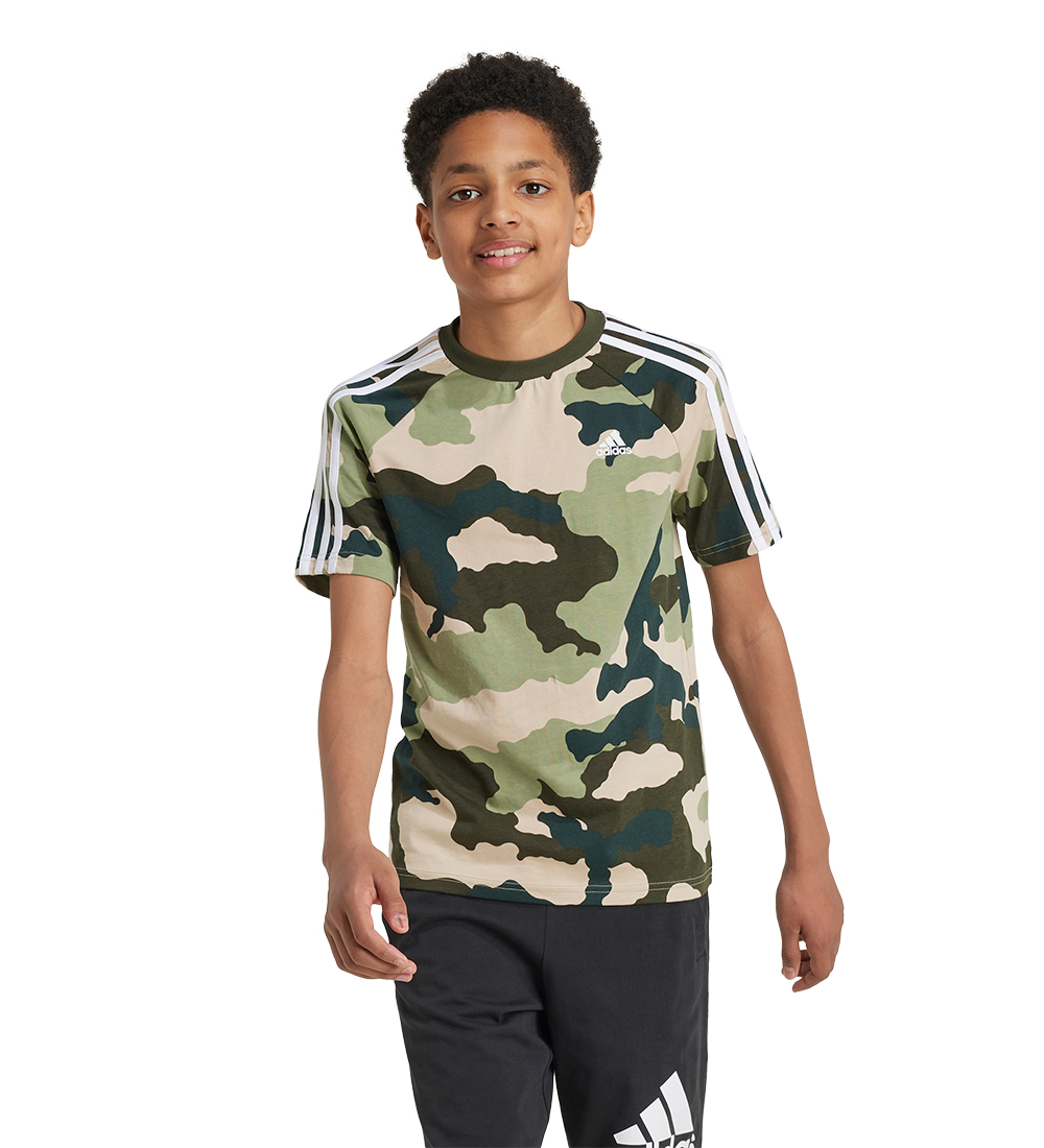 adidas Performance T-shirt - J BL Camo T - Grøn/Brun