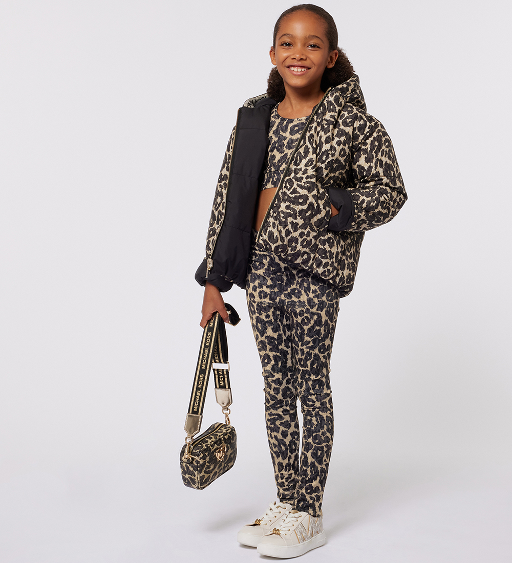 Michael Kors Skuldertaske - Stone m. Leopardprint