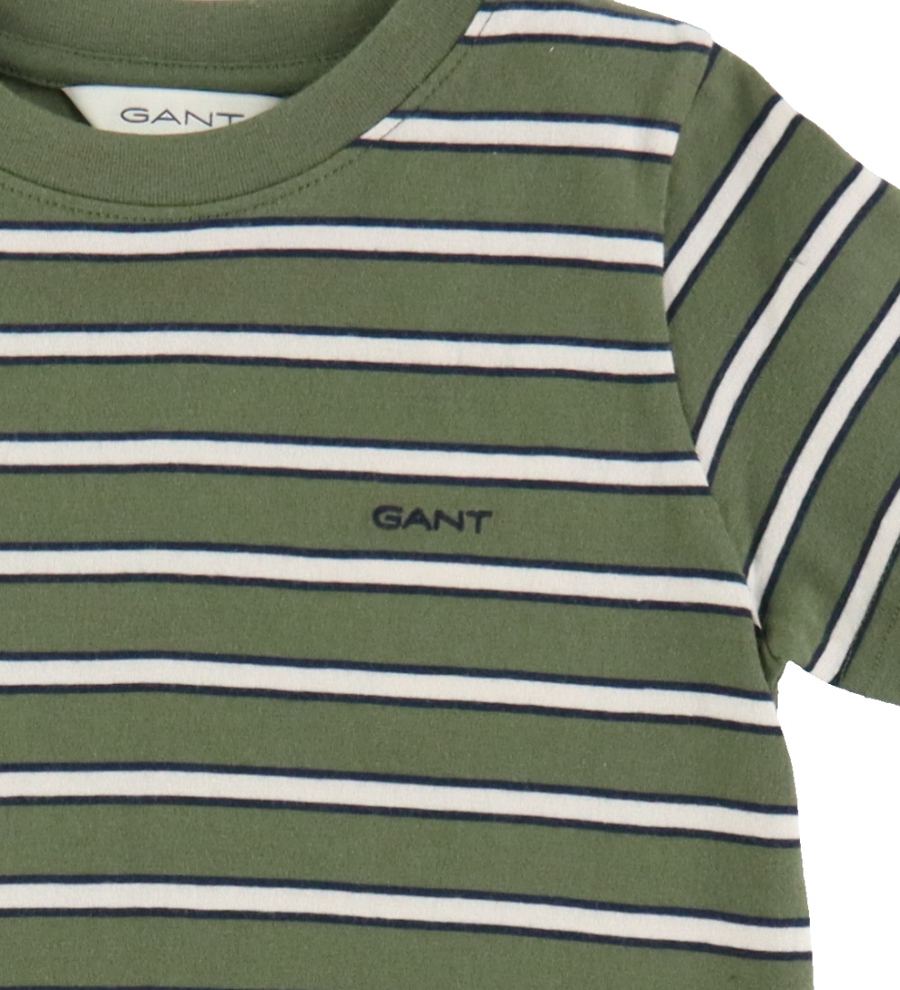GANT T-shirt - Juniper Green/Hvidstribet