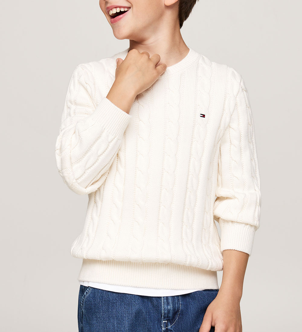 Tommy Hilfiger Bluse - Strik - Essential Reg Cable - Ivory Petal