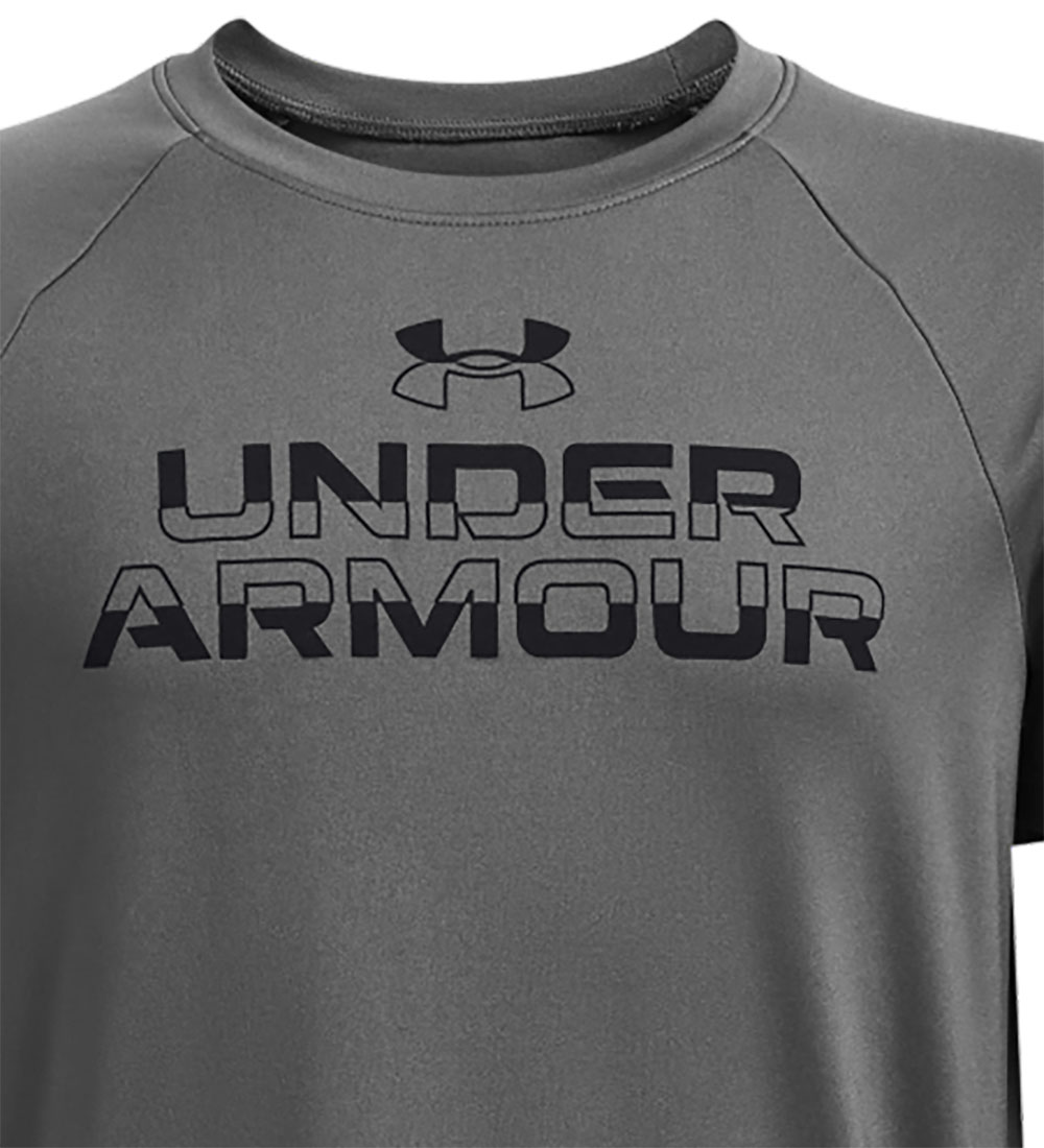 Under Armour T-Shirt - Tech Split Wordmark - Castlerock m. Sort