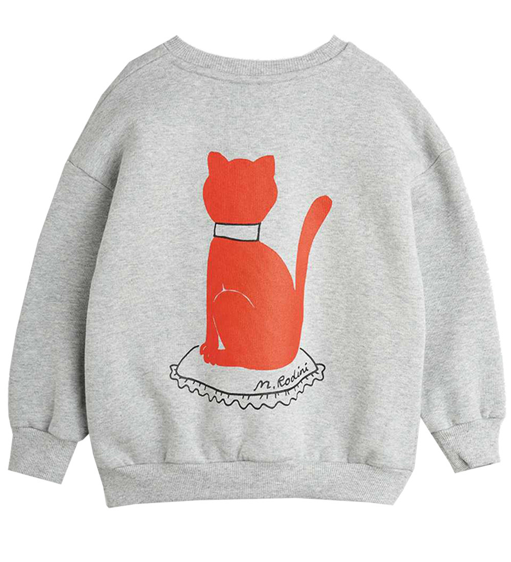 Mini Rodini Sweatshirt - Cat - Grey Melange