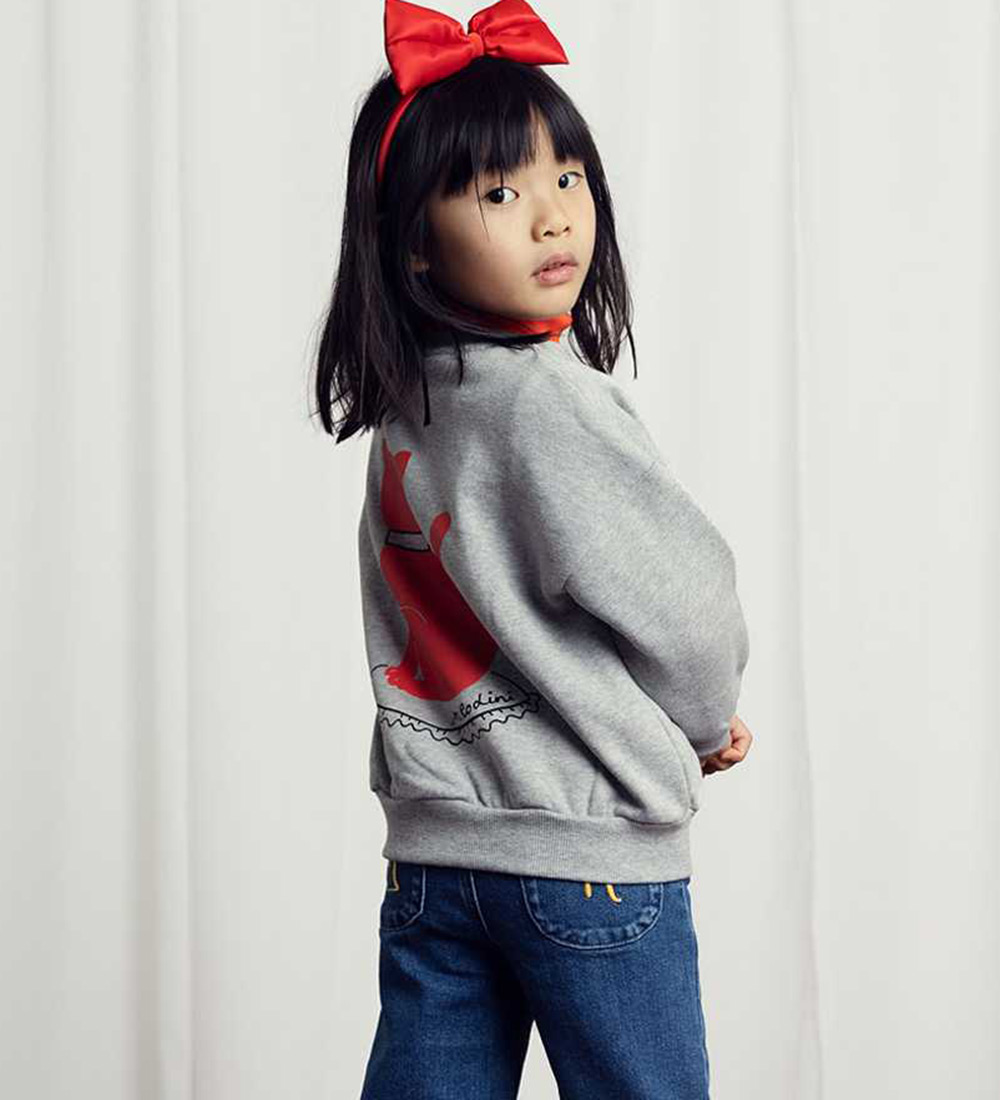 Mini Rodini Sweatshirt - Cat - Grey Melange