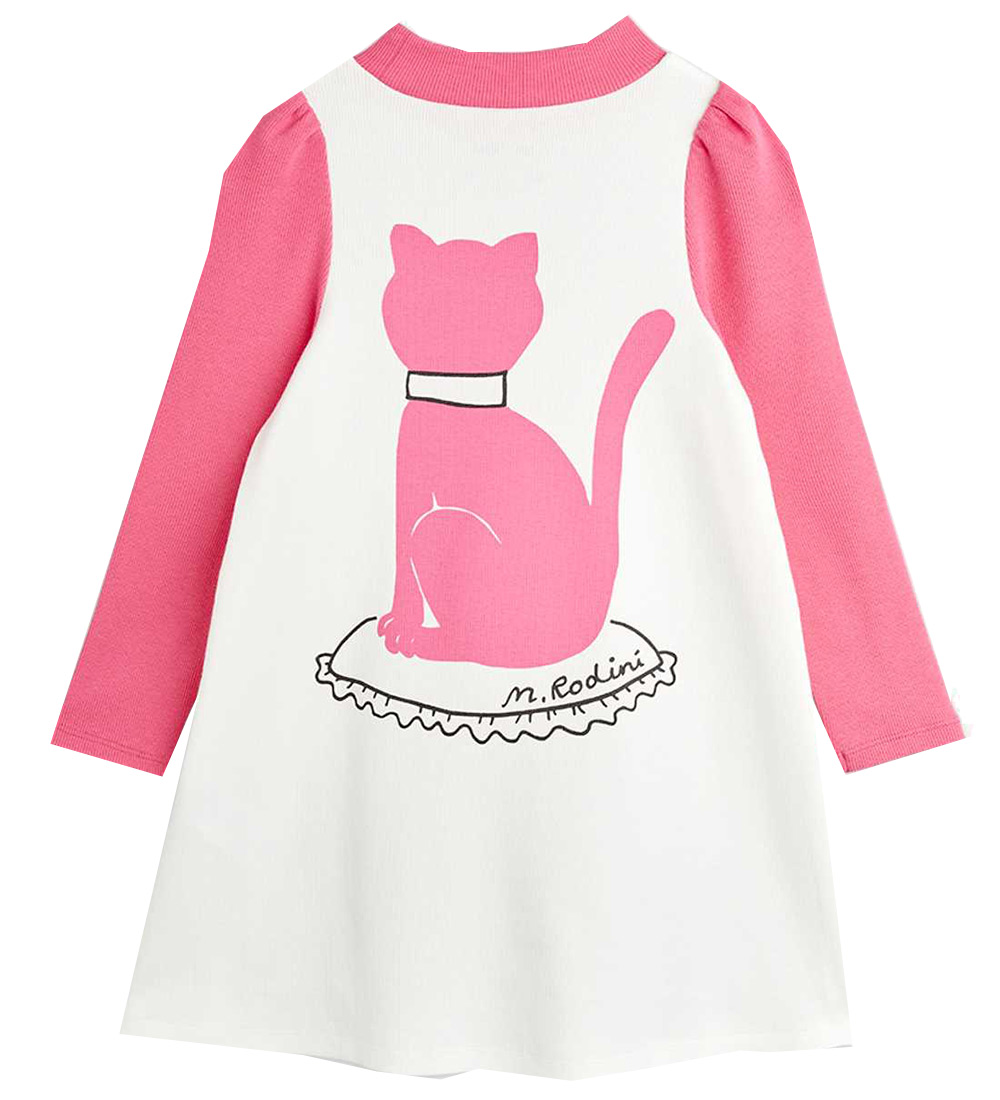 Mini Rodini Kjole - Rib - Cat - Hvid