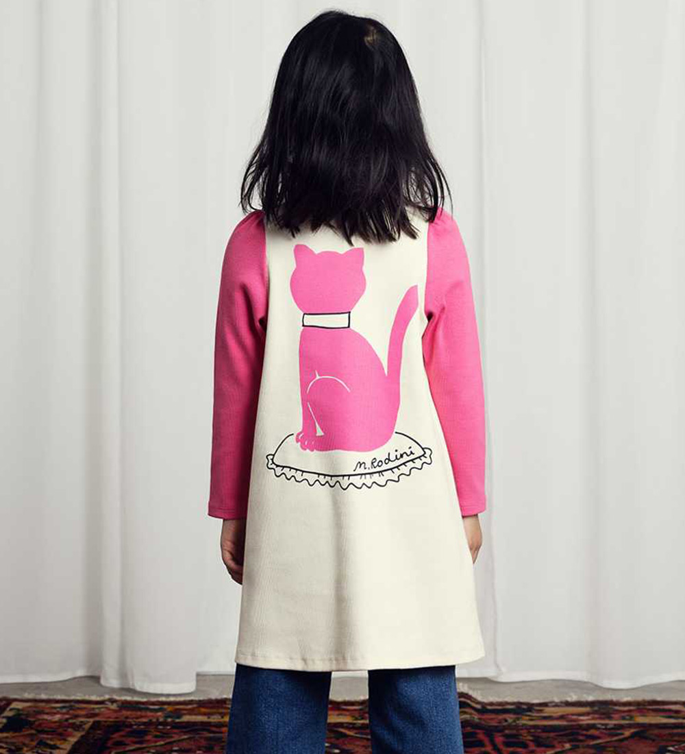 Mini Rodini Kjole - Rib - Cat - Hvid