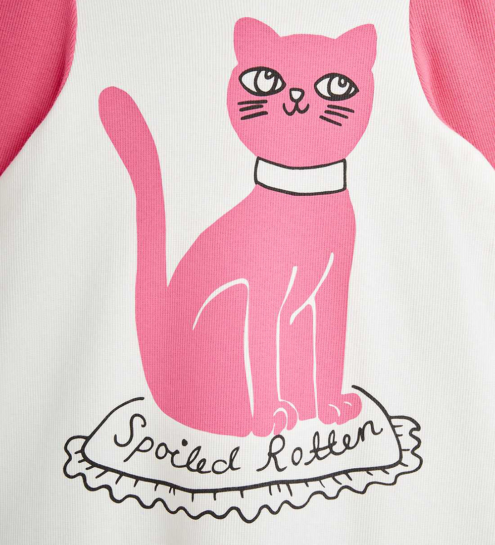 Mini Rodini Kjole - Rib - Cat - Hvid