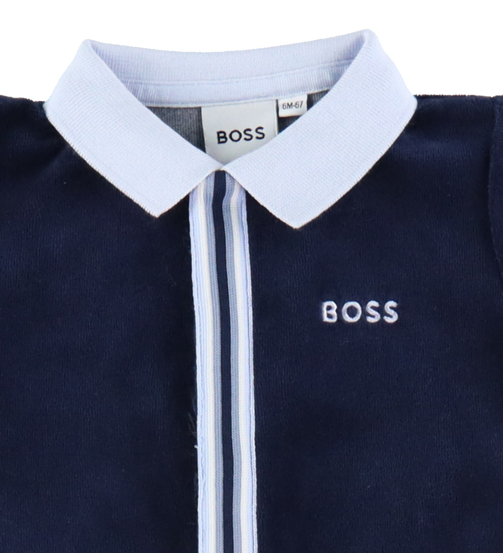 BOSS Natdragt - Velour - Navy m. Lyseblå