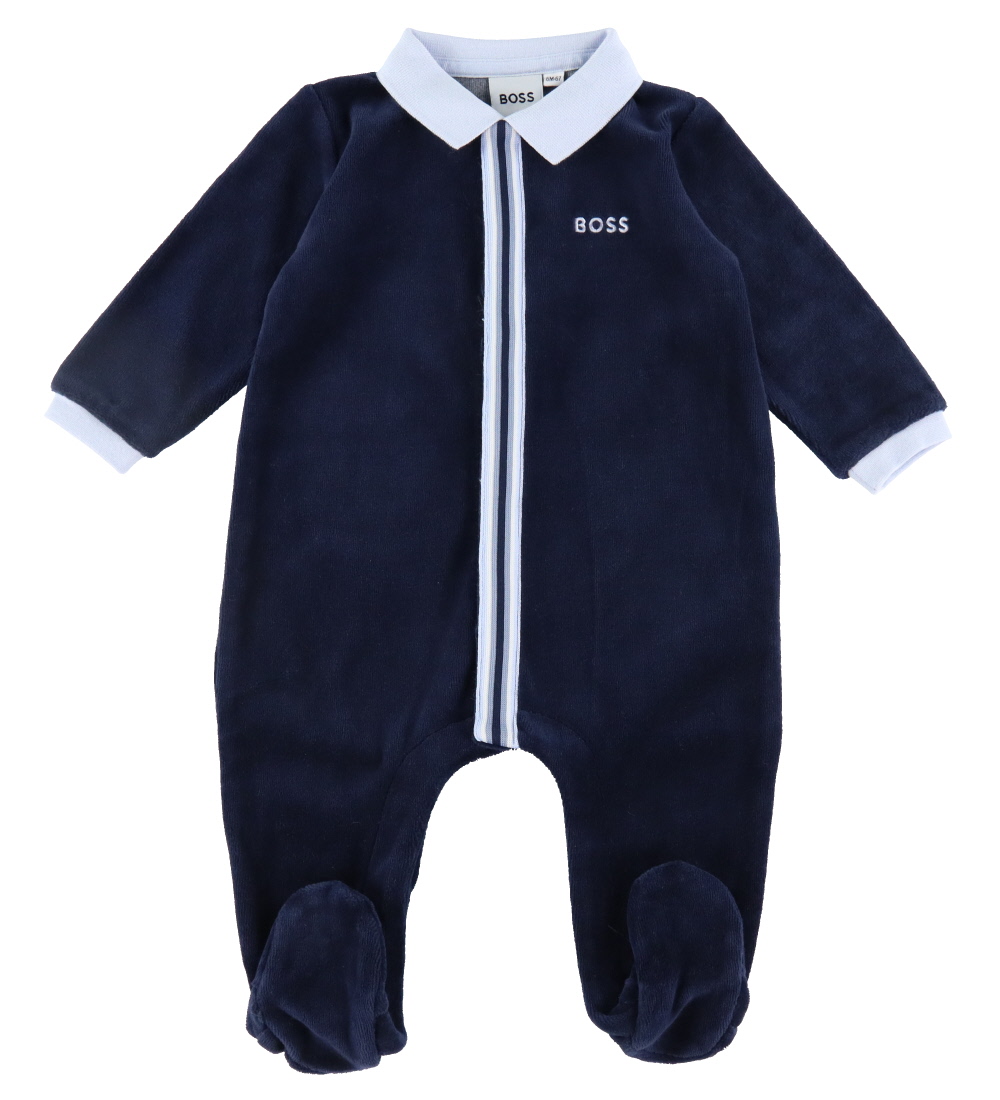 BOSS Natdragt - Velour - Navy m. Lyseblå