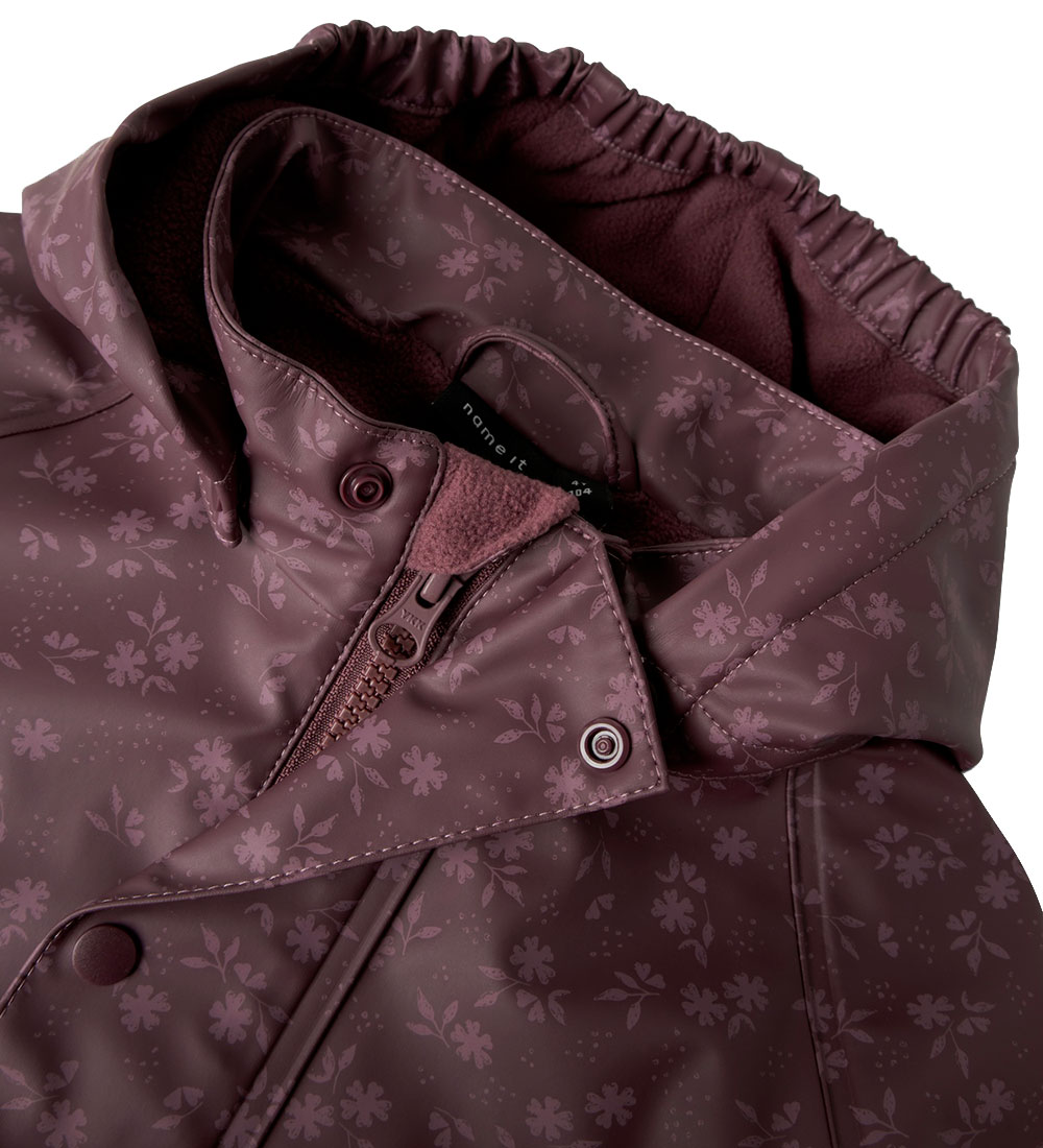 Name It Regndragt m. Fleece - NmfDry10 - Huckleberry m. Blomster