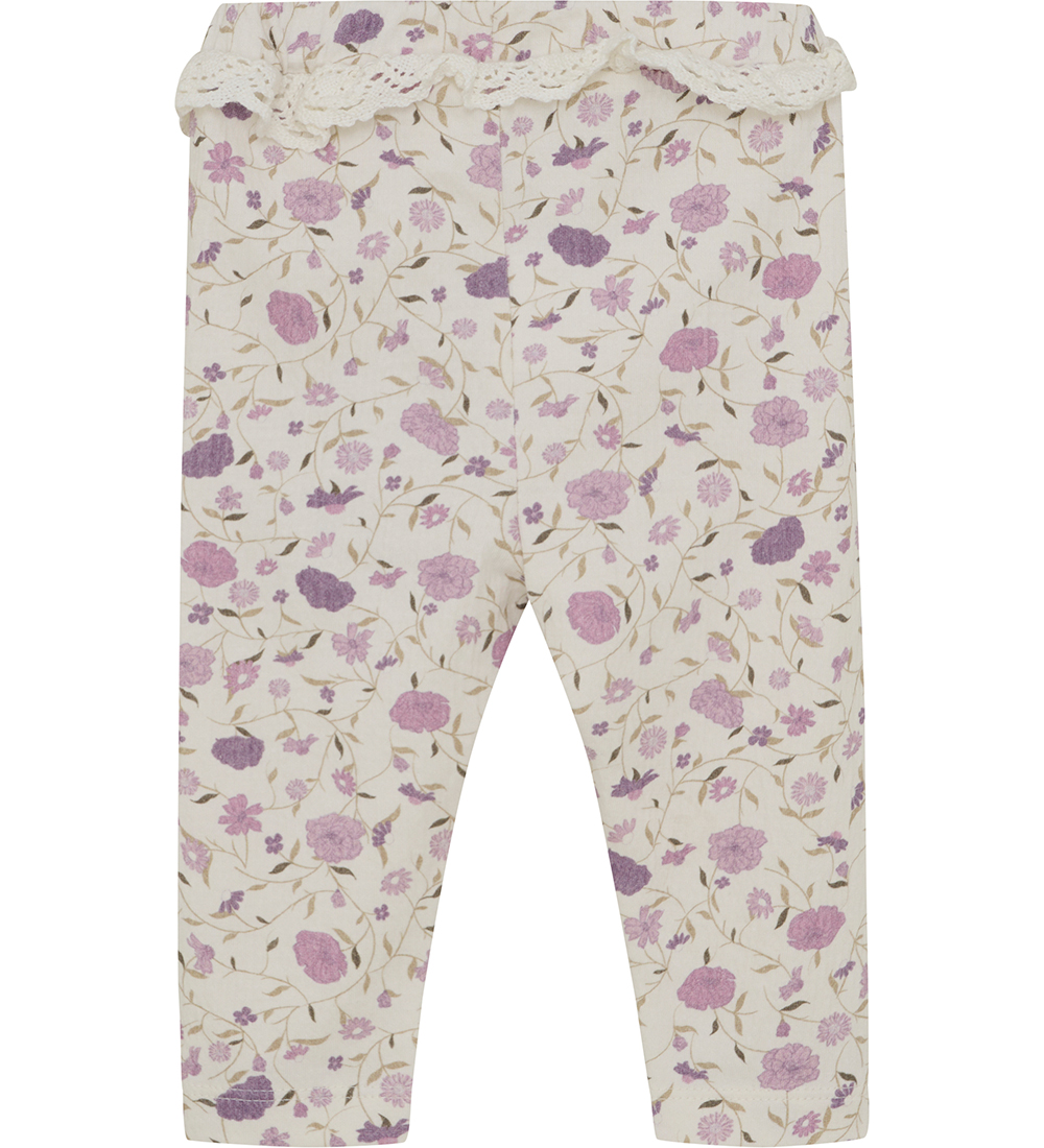 Minymo Leggins - Eggnog/Rosa m. Blomster