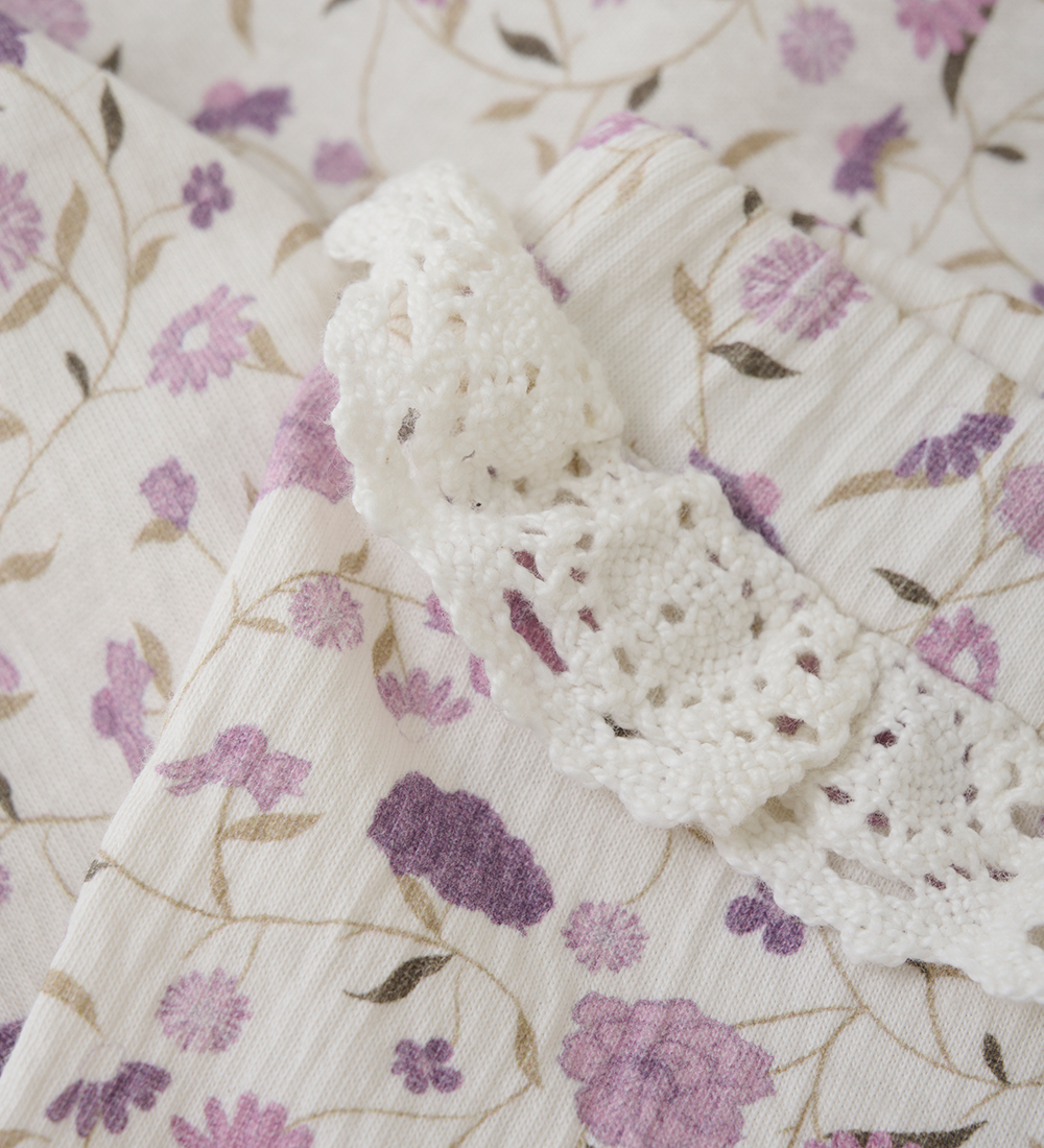 Minymo Leggins - Eggnog/Rosa m. Blomster