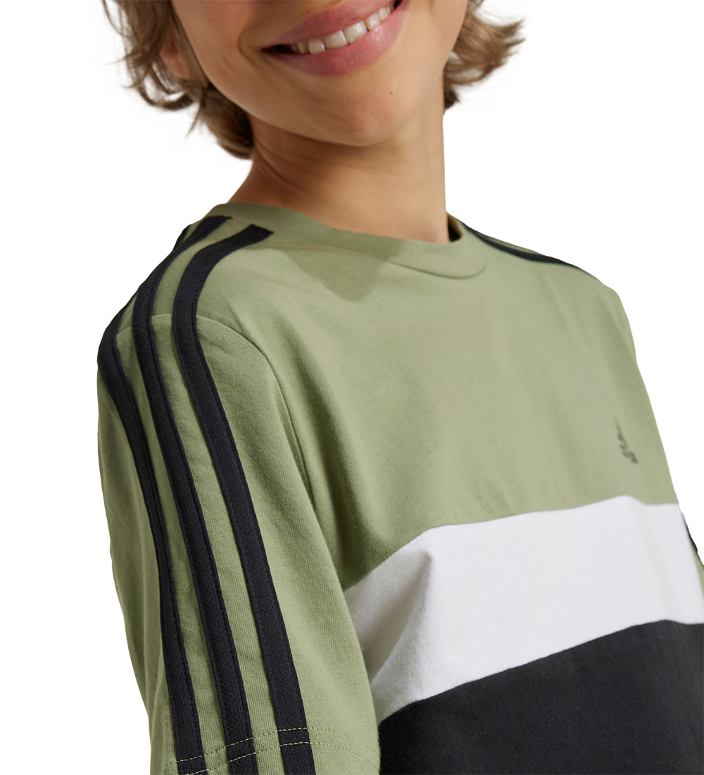 adidas Performance T-shirt - J 3S TIB T - Army/Sort/Hvid