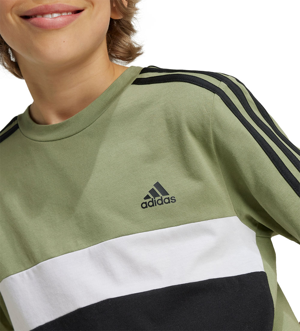 adidas Performance T-shirt - J 3S TIB T - Army/Sort/Hvid