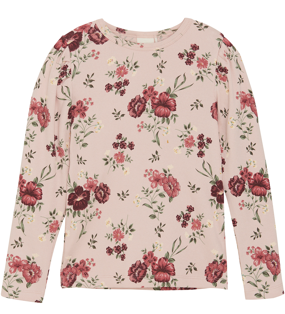 Minymo Bluse - Rib - Sepia Rose m. Blomster
