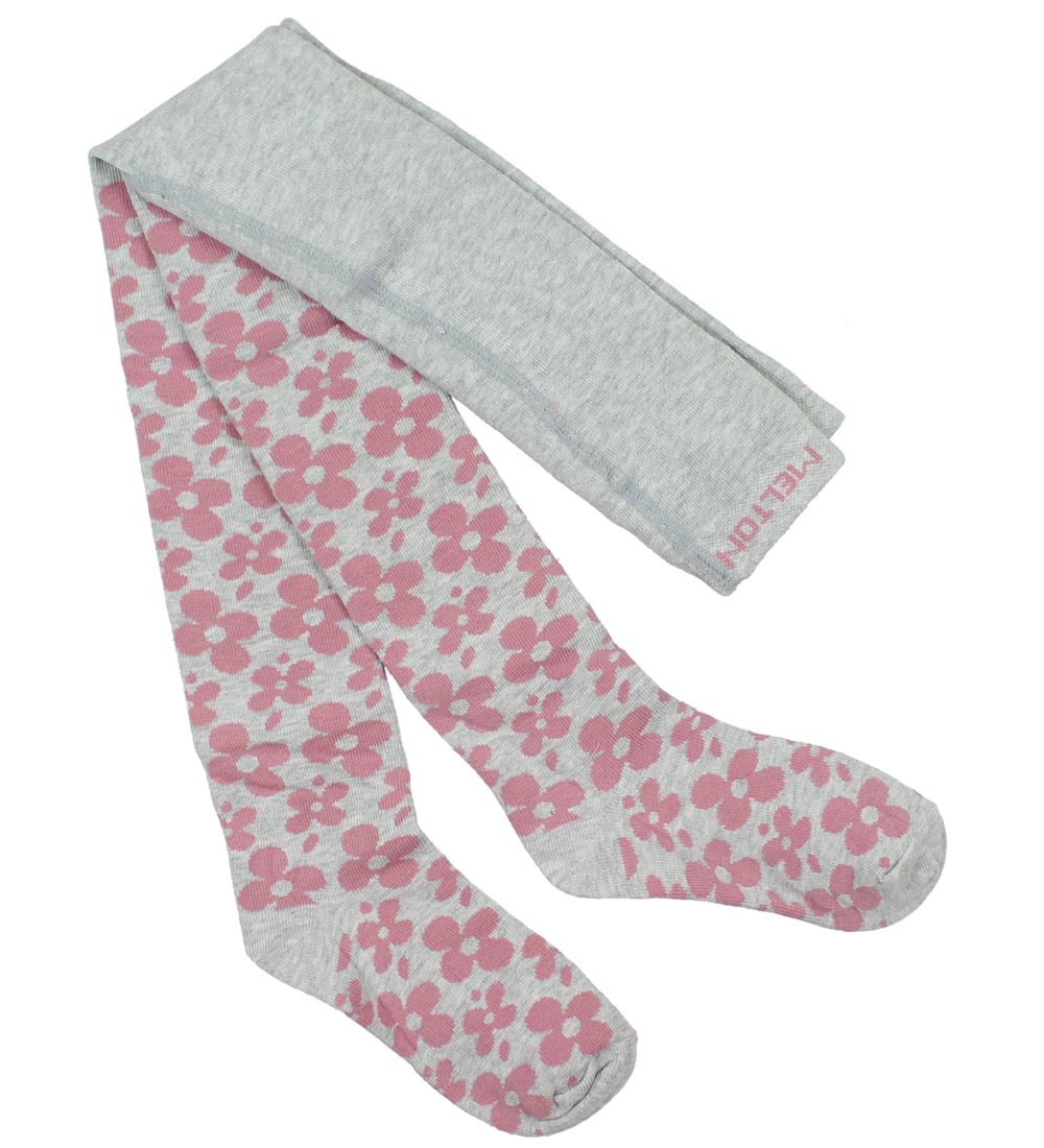 Melton Strømpebukser - Gråmeleret m. Blomster