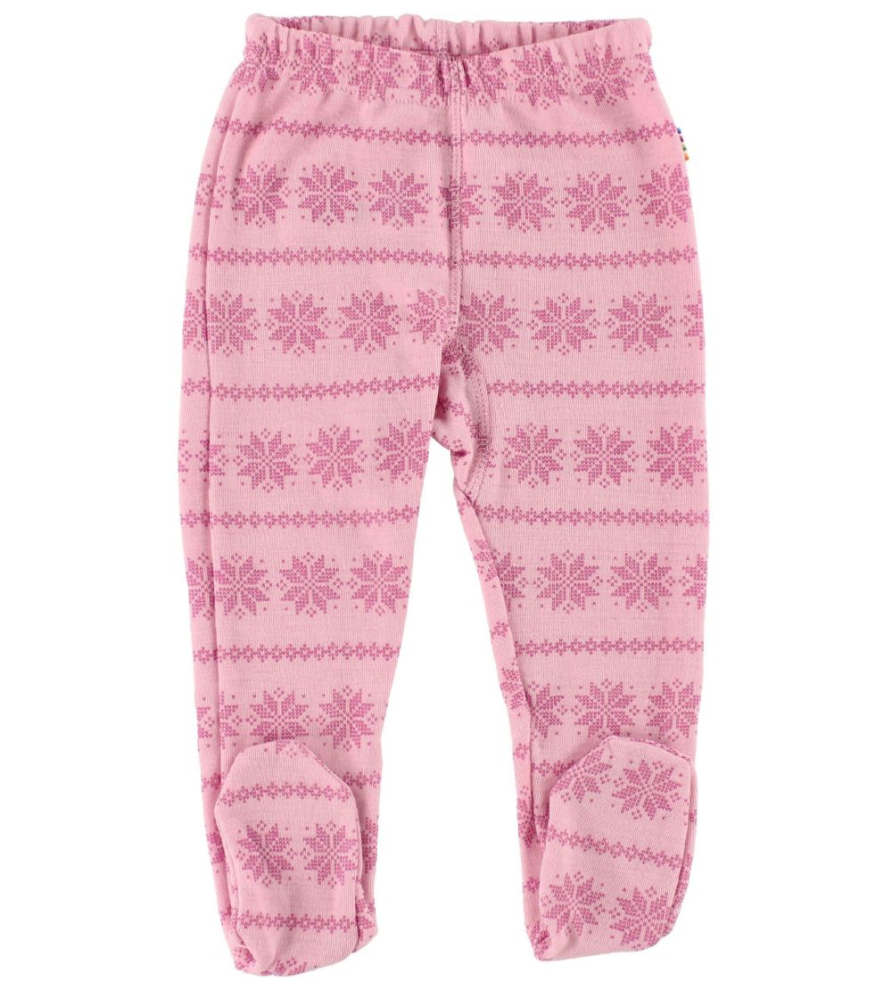Joha Leggings m. Fod - Uld - Rosa m. Mønster